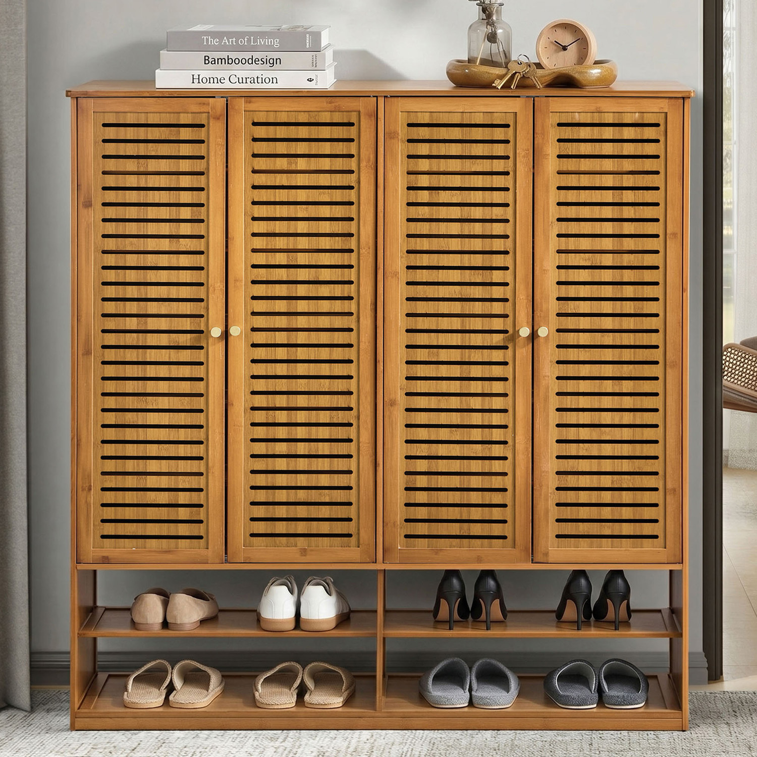 Kaeson 4 Door Bamboo Shoe Cabinet