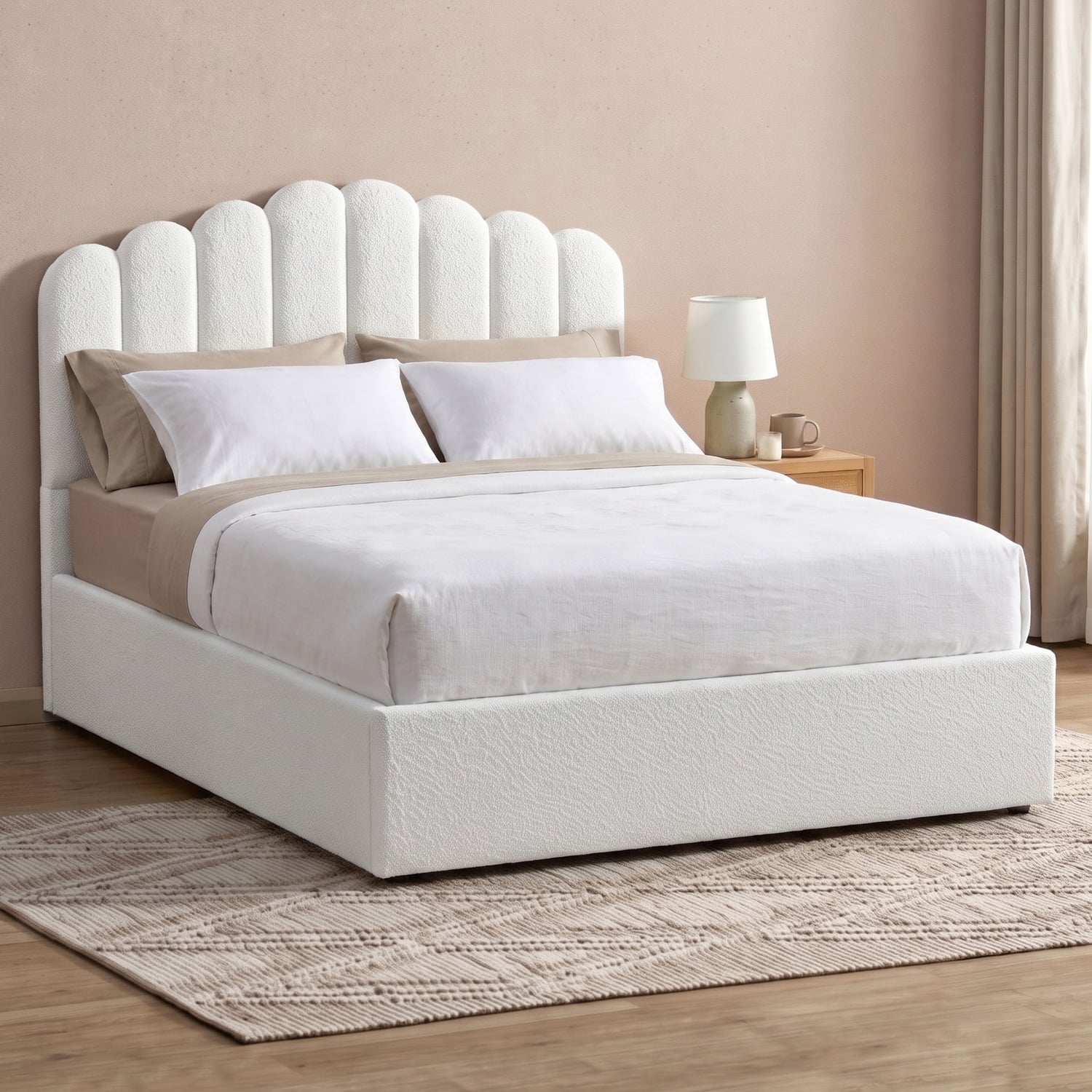 Ellora Boucle Gas Lift Storage Bed Frame