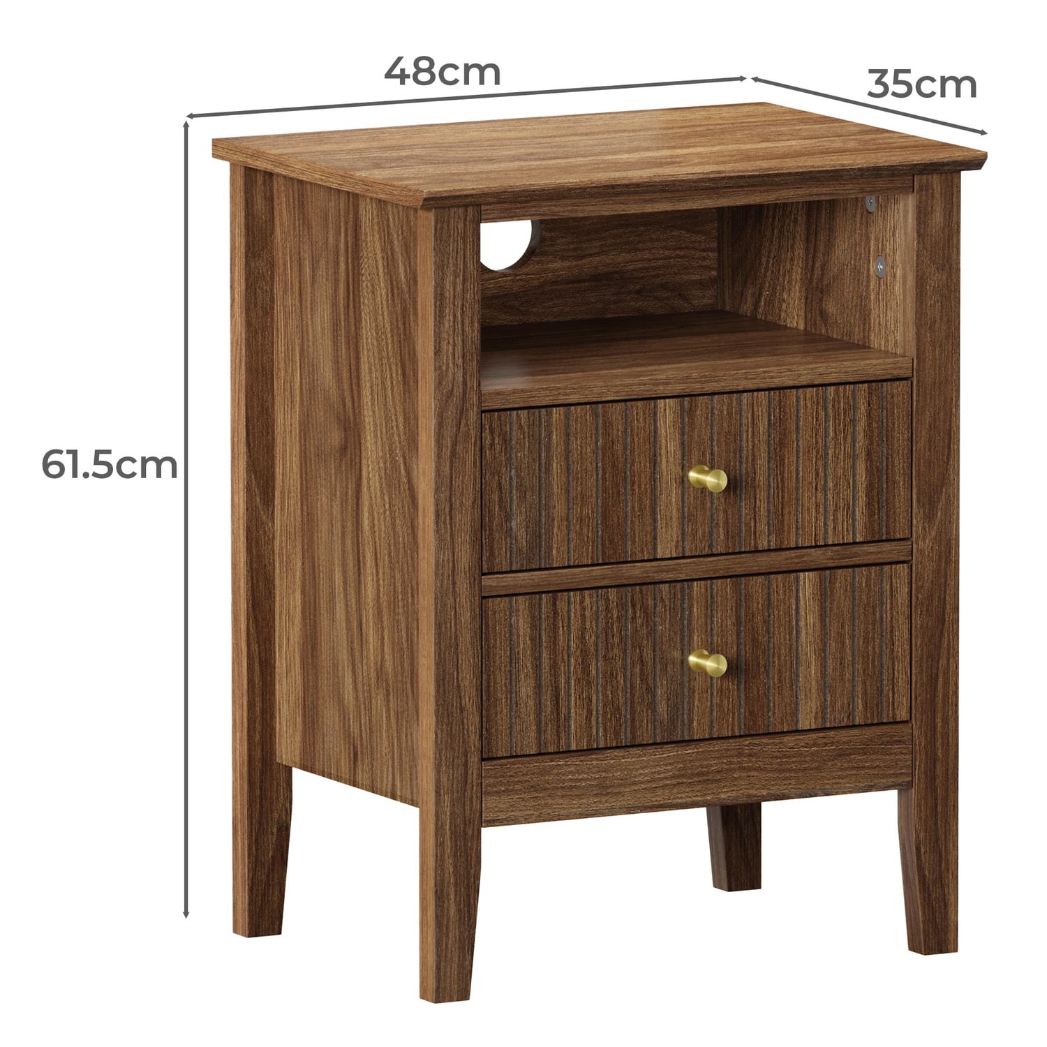 Andes 2 Drawer & Shelf Bedside Table