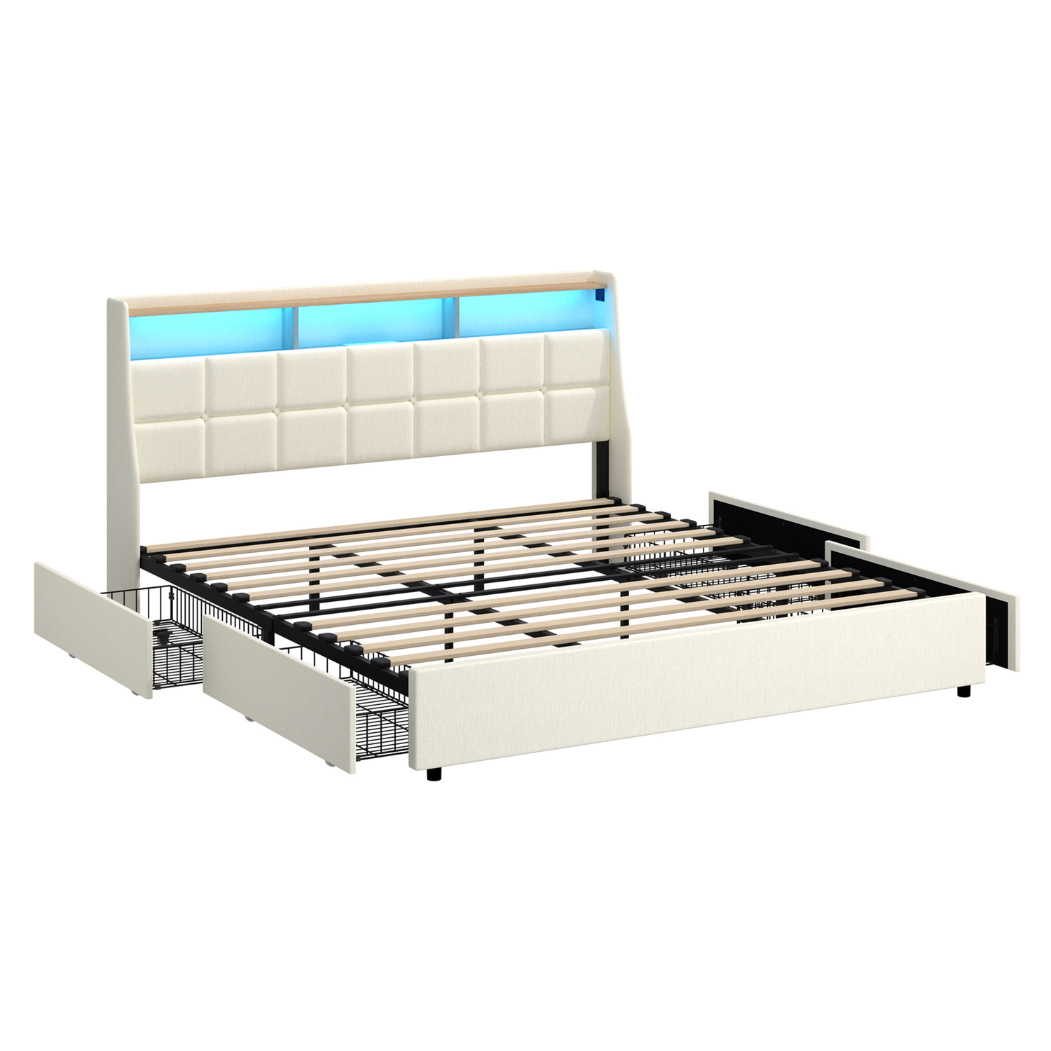 Tusca Upholstered Bed with LED & Underbed Drawer