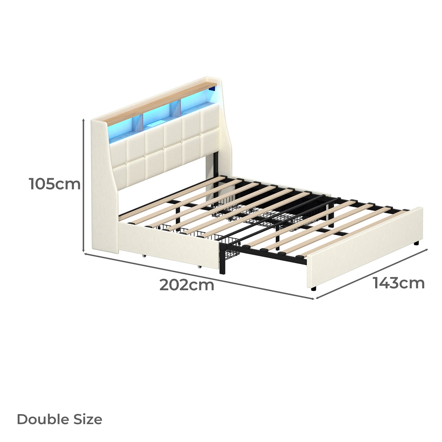 Tusca Upholstered Bed with LED & Underbed Drawer