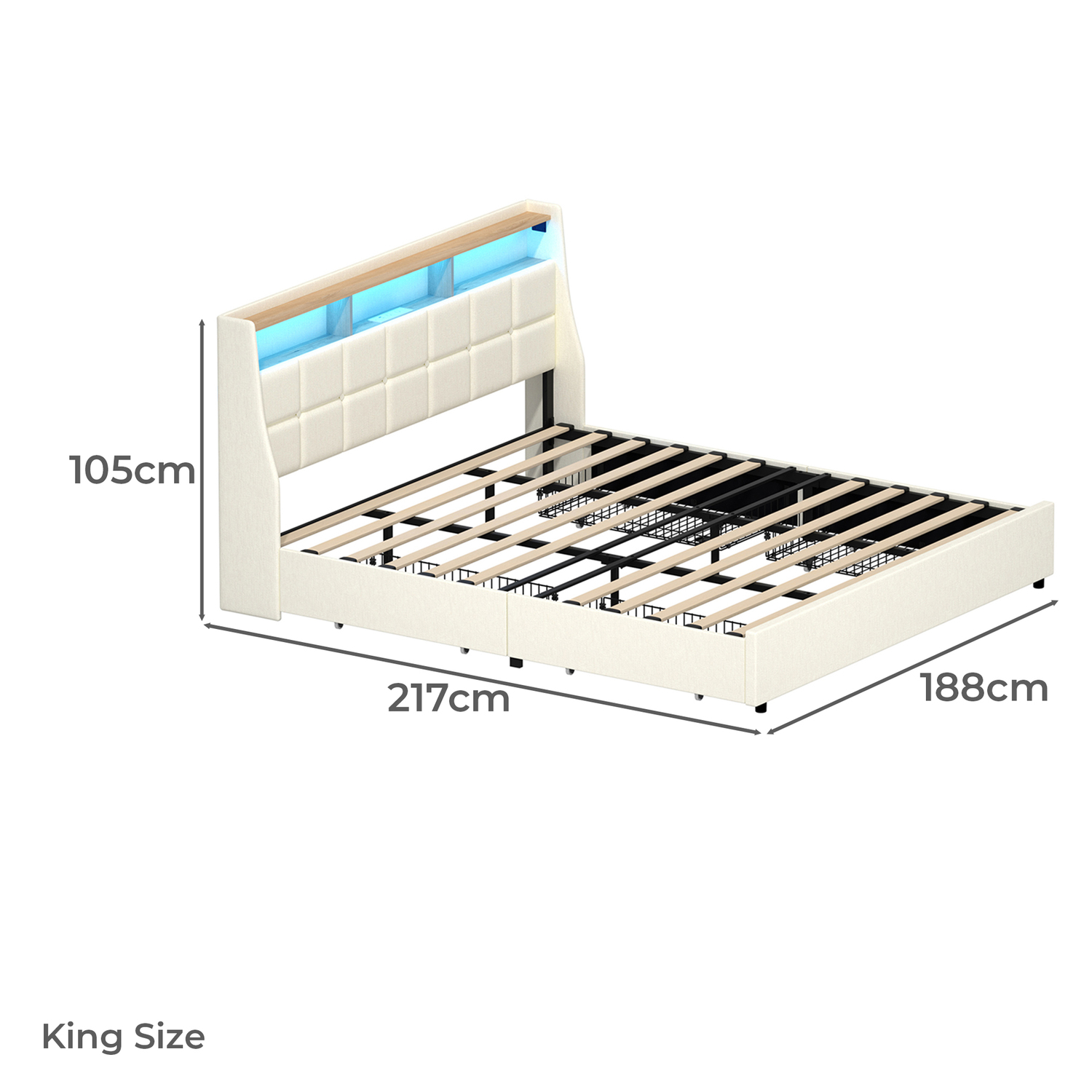 Tusca Upholstered Bed with LED & Underbed Drawer