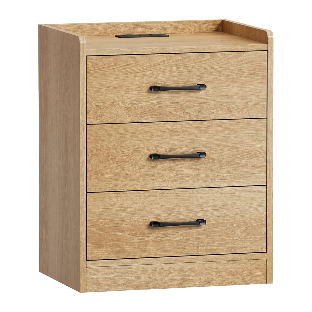 Jacobo 3 Drawer Bedside Table with AC Outlet & USB Port