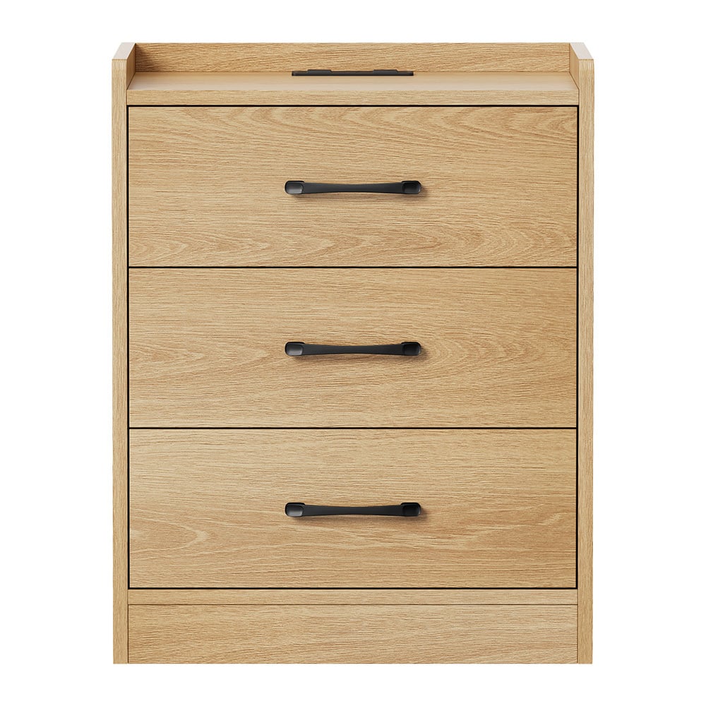 Jacobo 3 Drawer Bedside Table with AC Outlet & USB Port
