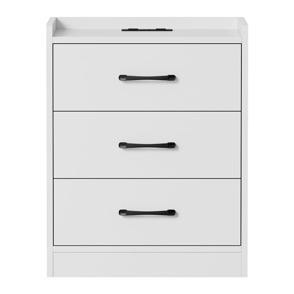 Jacobo 3 Drawer Bedside Table with AC Outlet & USB Port