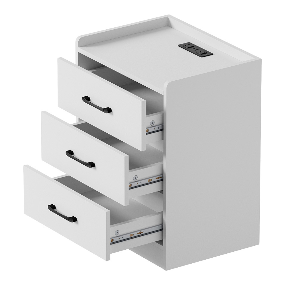 Jacobo 3 Drawer Bedside Table with AC Outlet & USB Port