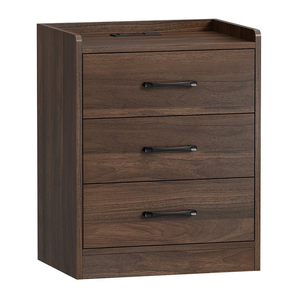 Jacobo 3 Drawer Bedside Table with AC Outlet & USB Port
