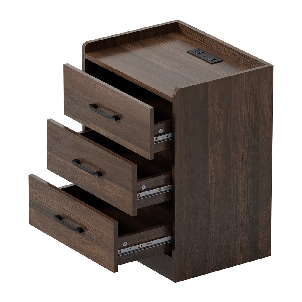 Jacobo 3 Drawer Bedside Table with AC Outlet & USB Port