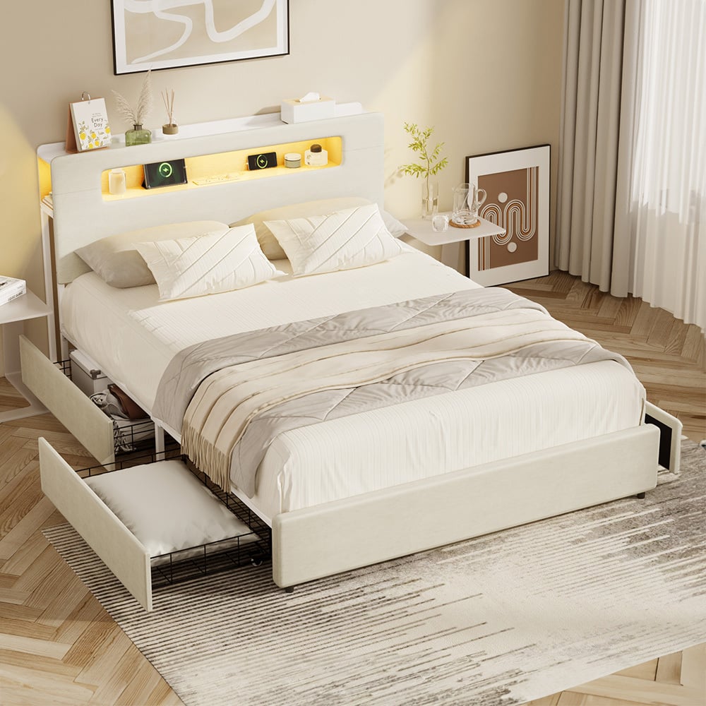 Claude Upholstered Bed Frame with LED & Underbed Drawers