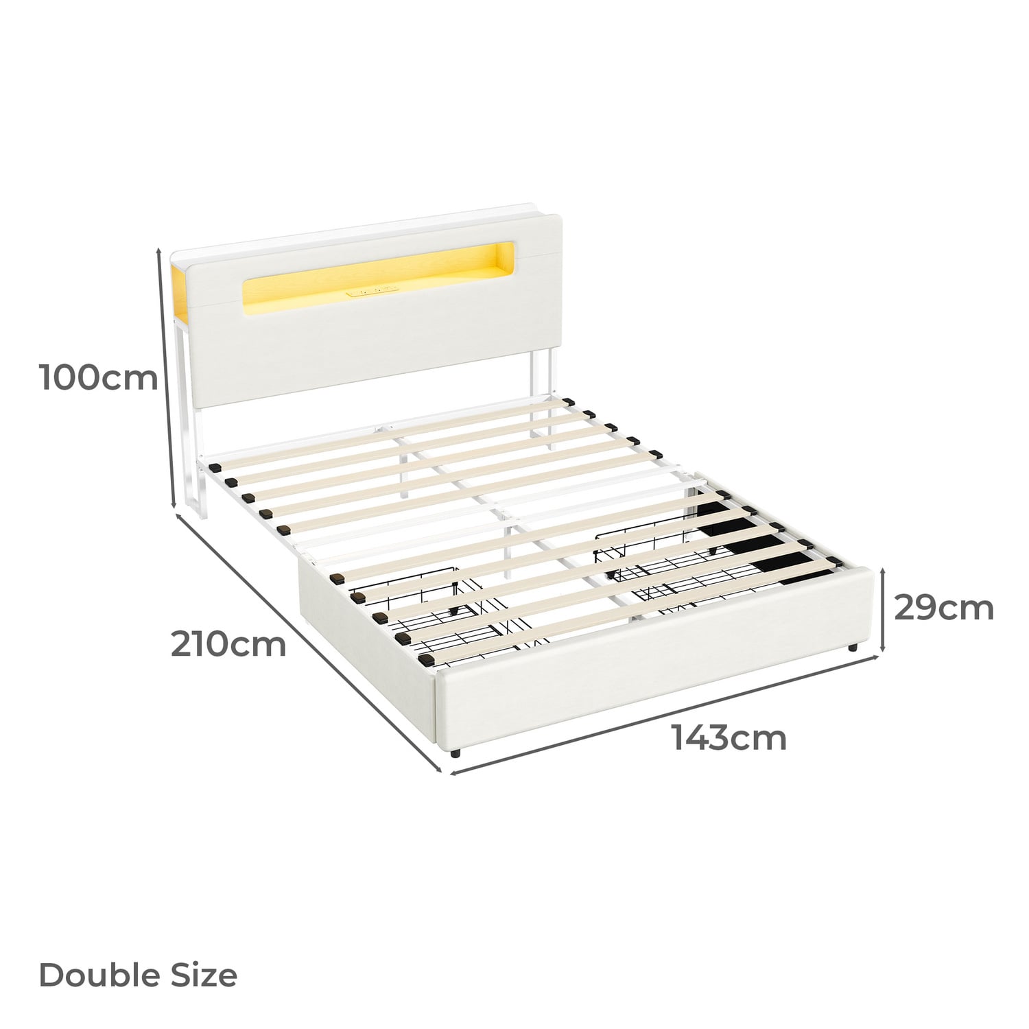 Claude Upholstered Bed Frame with LED & Underbed Drawers