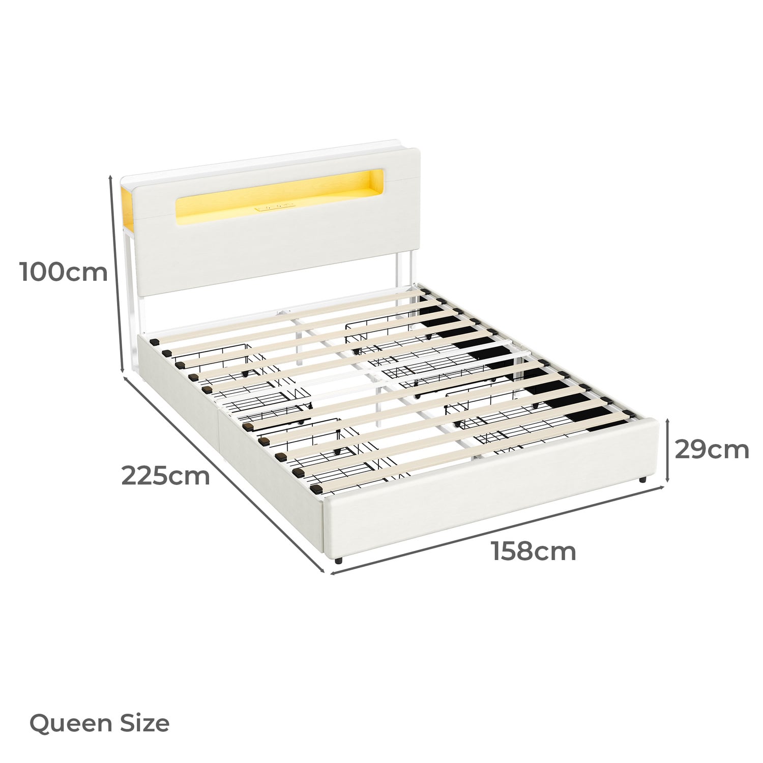 Claude Upholstered Bed Frame with LED & Underbed Drawers