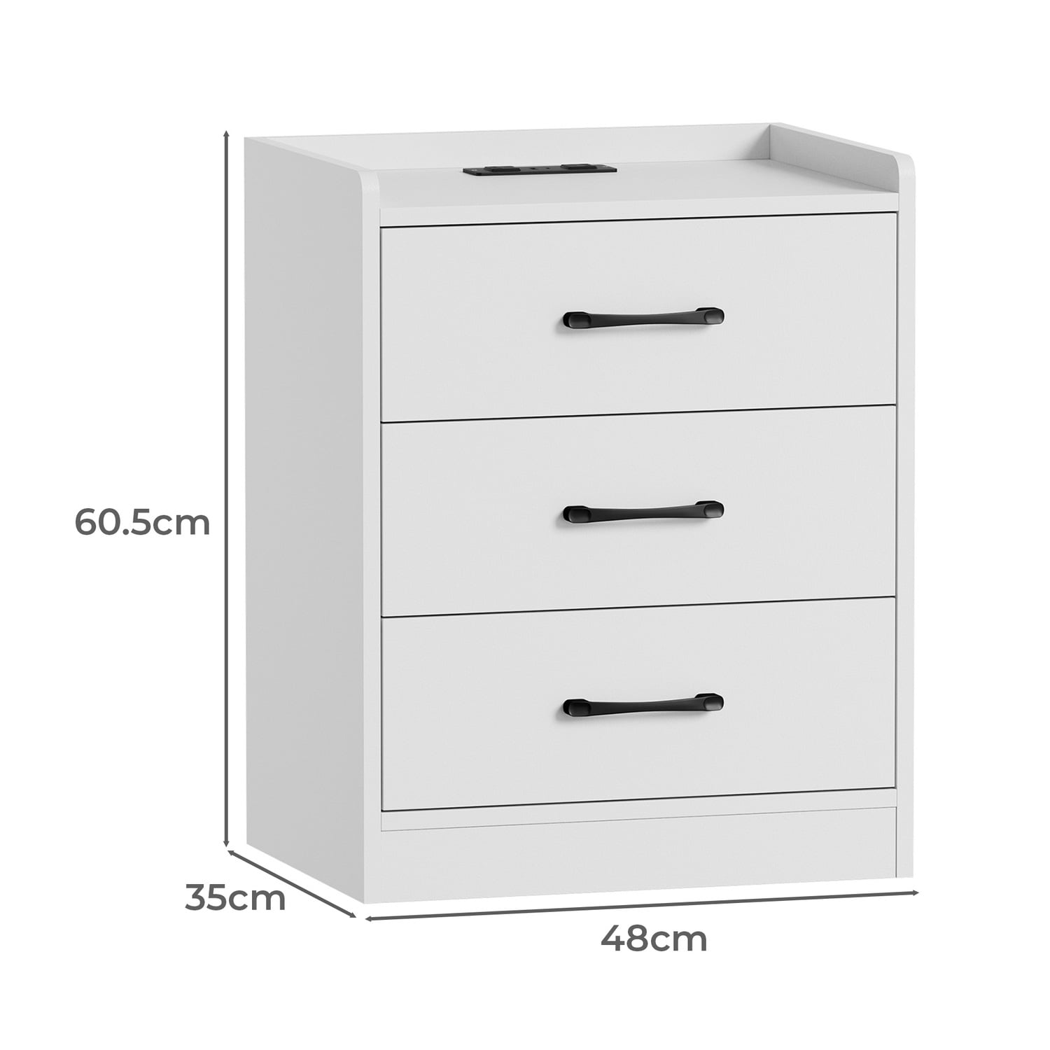 Jacobo 3 Drawer Bedside Table with AC Outlet & USB Port