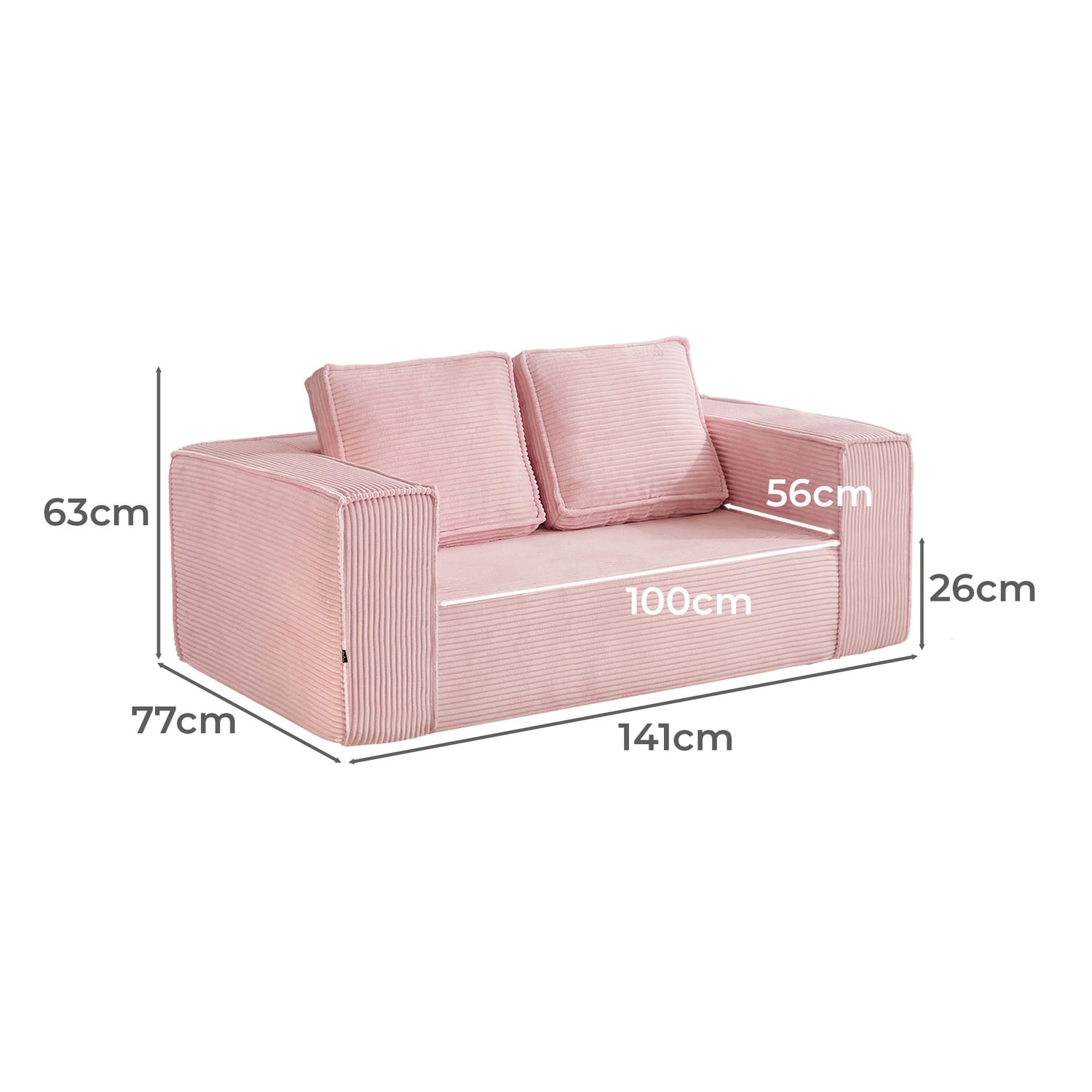 Pink Ella 2 Seater Corduroy Sofa