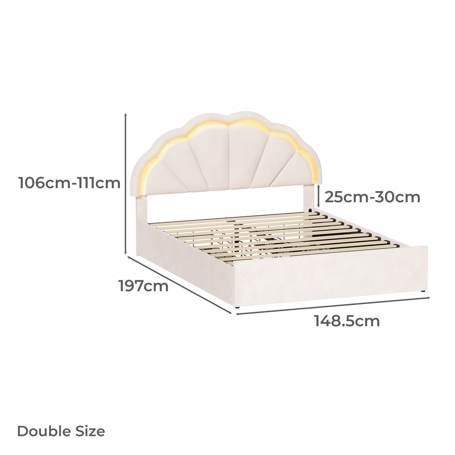 Gothel Upholstered Bed Frame with LED & Underbed Drawers