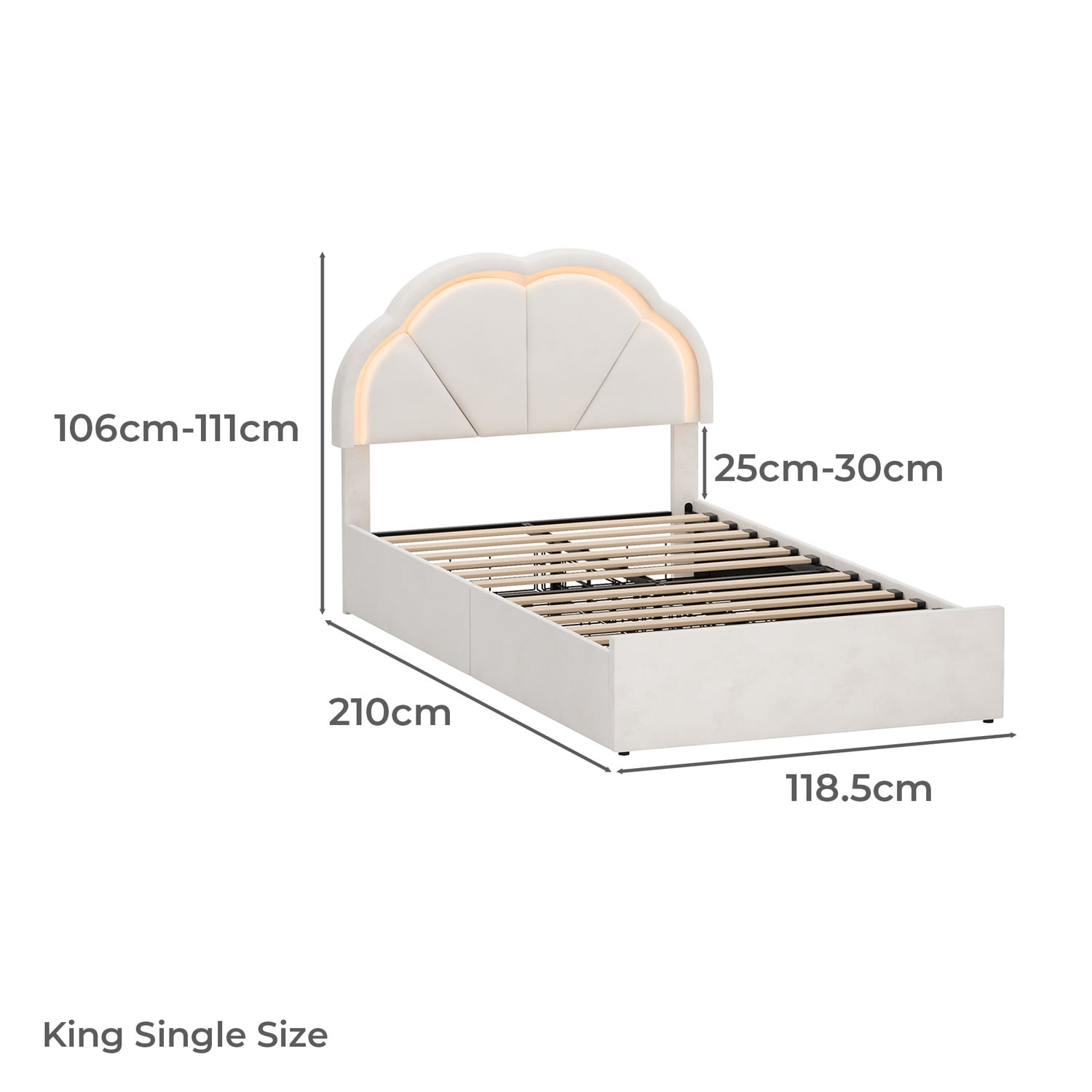 Gothel Upholstered Bed Frame with LED & Underbed Drawers