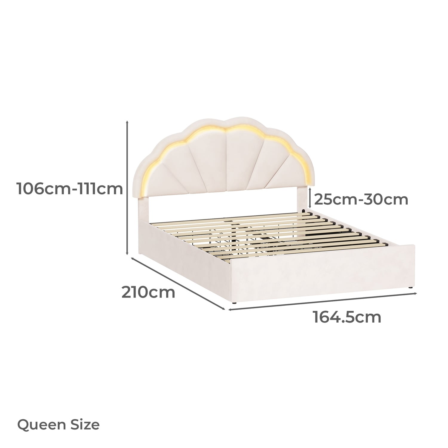 Gothel Upholstered Bed Frame with LED & Underbed Drawers