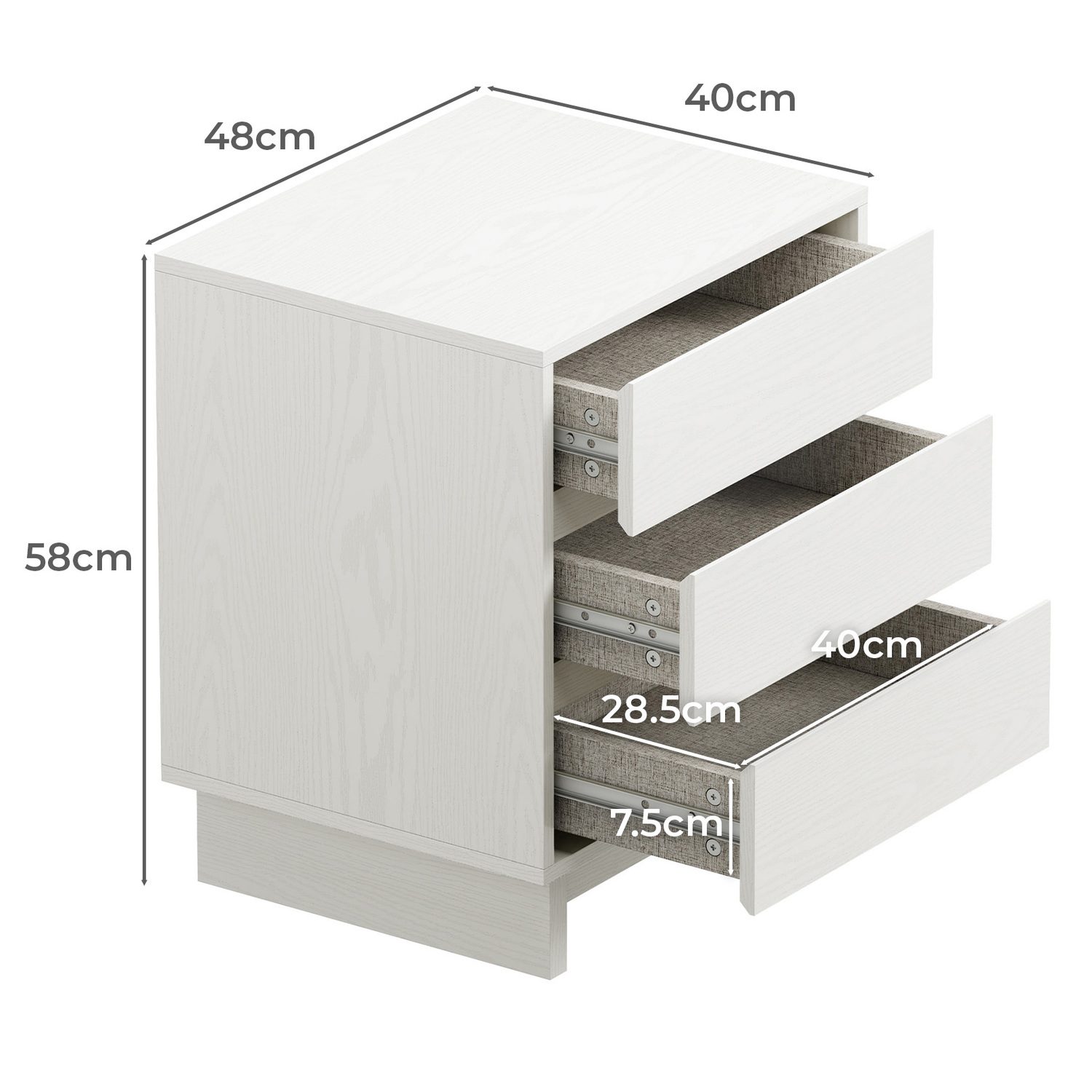 Giselle 3 Drawer Bedside Table