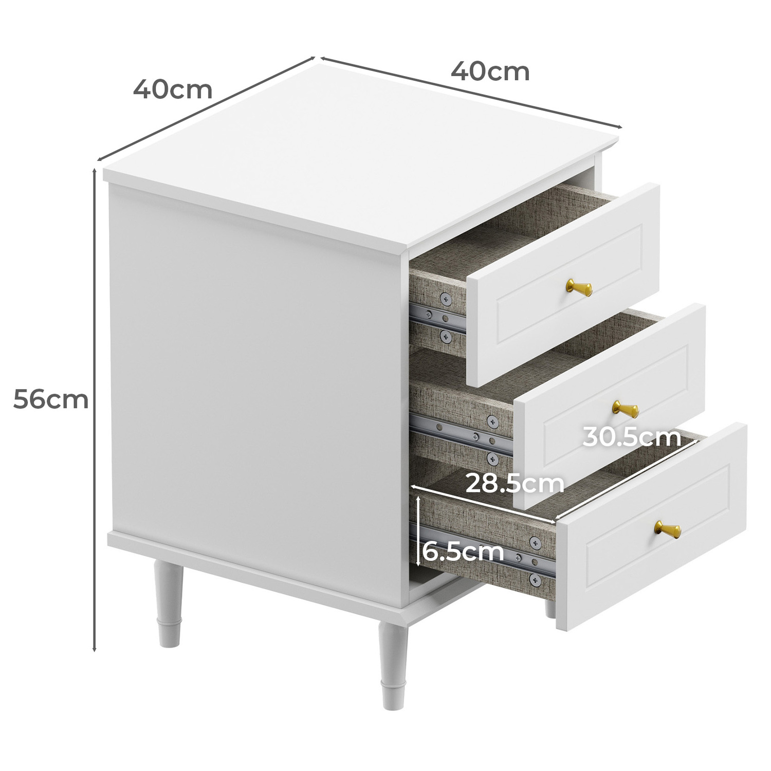 Alaina 3 Drawer Bedside Table