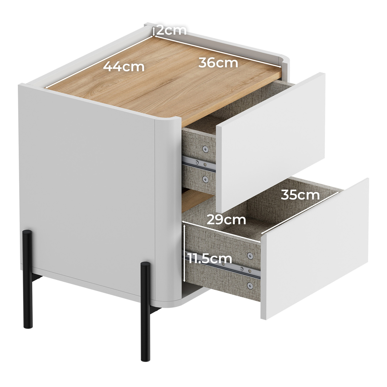 Capucine 2 Drawer Bedside Table