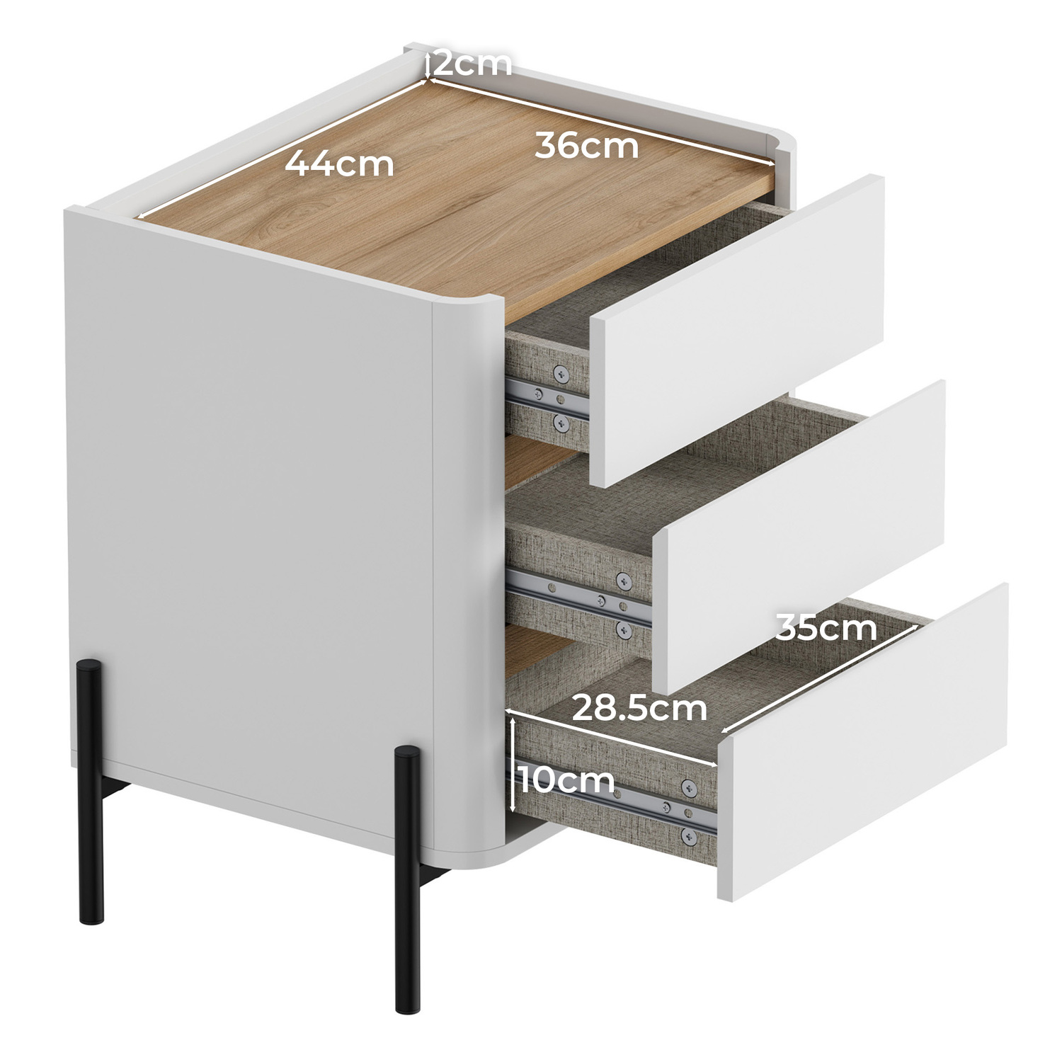 Capucine 3 Drawer Bedside Table