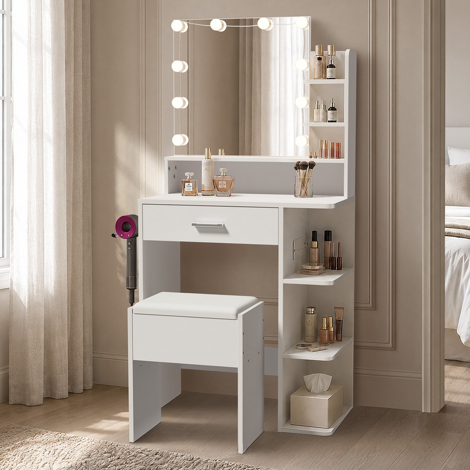 2 Piece Kaiah LED Dressing Table & Stool Set