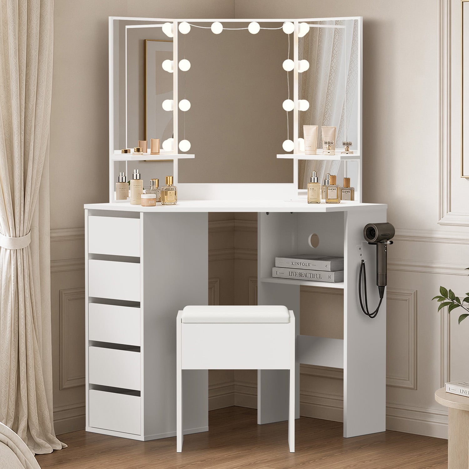 2 Piece Iryss LED Dressing Table & Stool Set