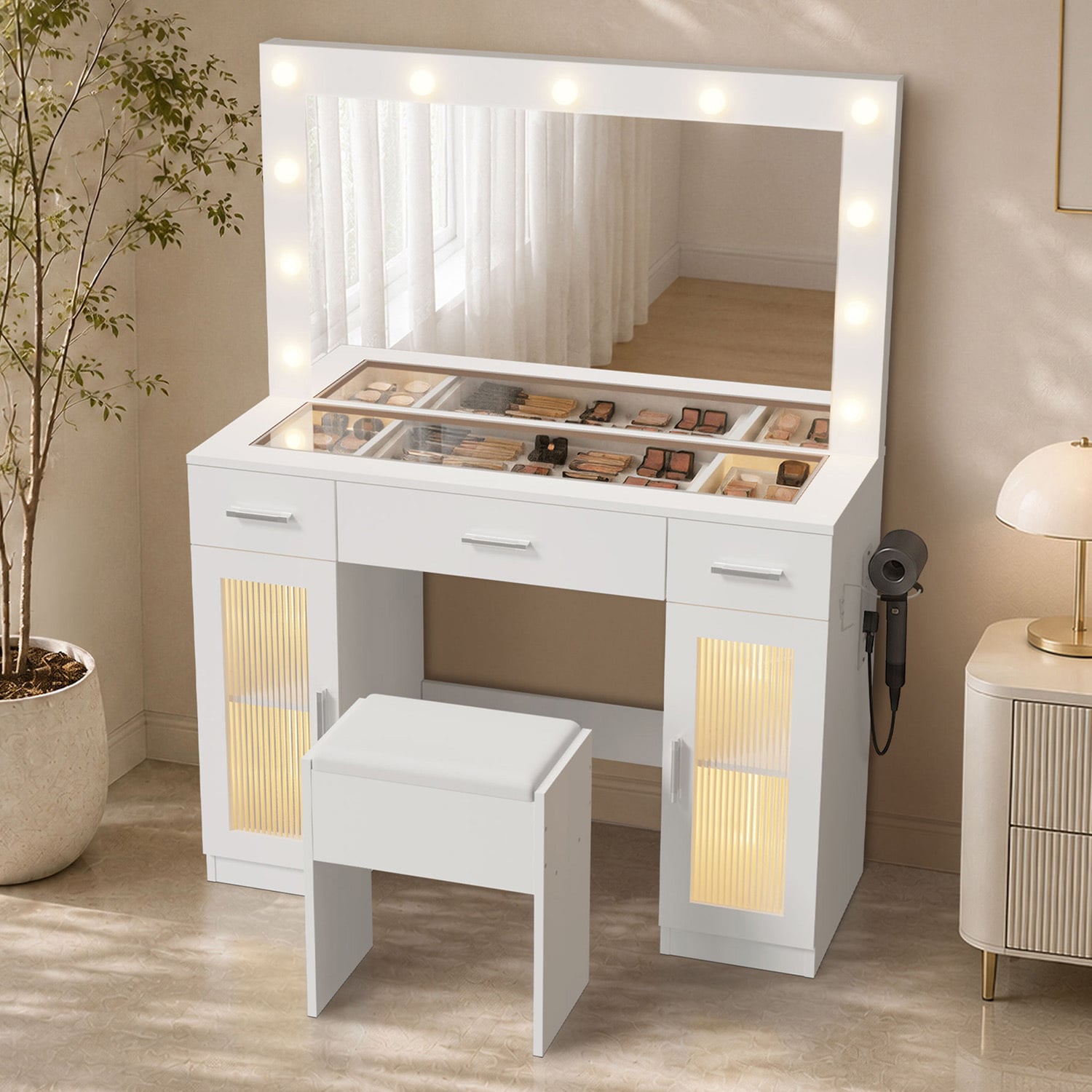 2 Piece Lyrrah LED Dressing Table & Stool Set