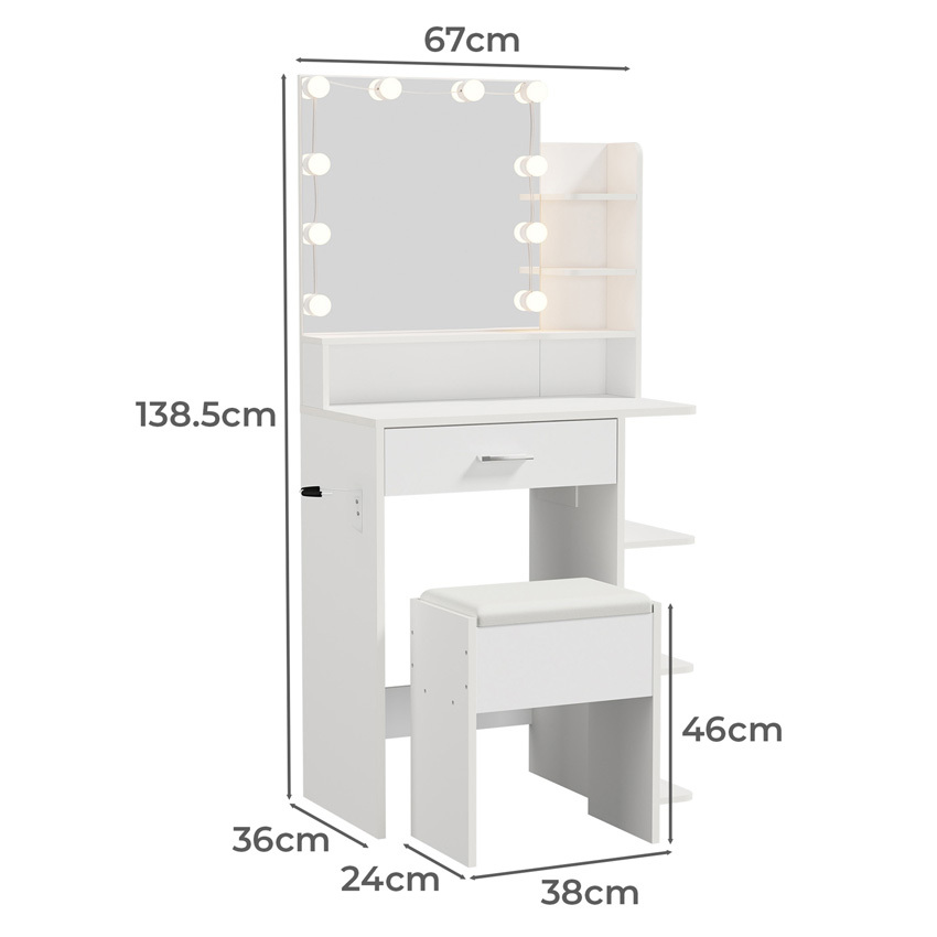 2 Piece Kaiah LED Dressing Table & Stool Set