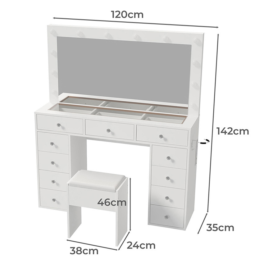 2 Piece Vivienne LED Dressing Table & Stool Set