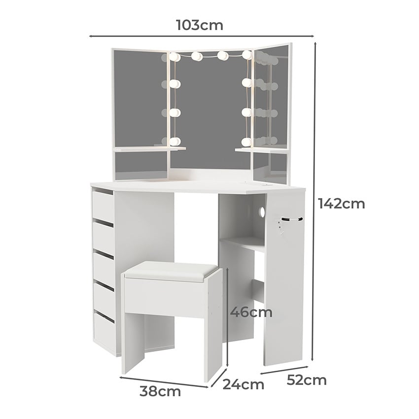 2 Piece Iryss LED Dressing Table & Stool Set