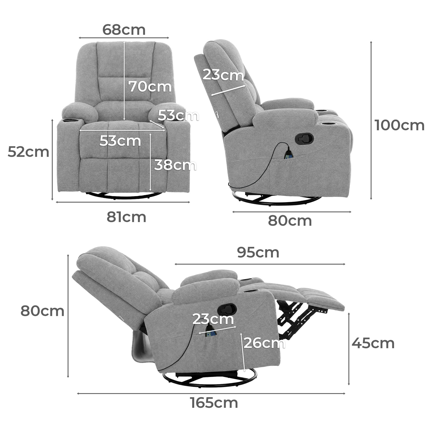 Linzie Heated Massage Recliner & Rocking Chair