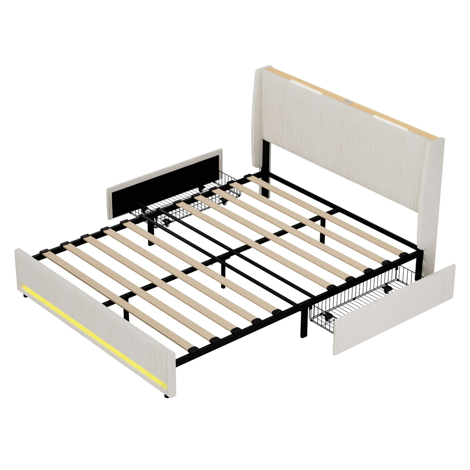 Reno Upholstered Bed Frame with LED & Charging Station