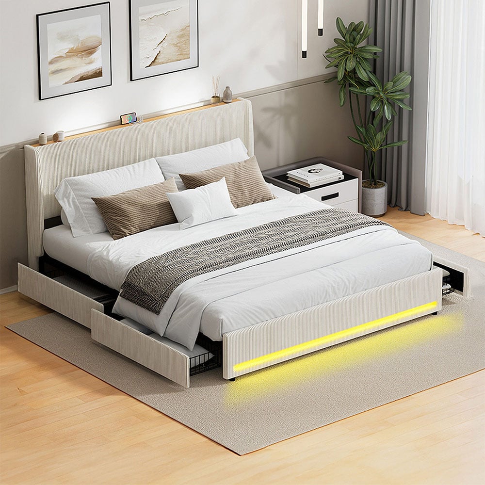Reno Upholstered Bed Frame with LED & Charging Station