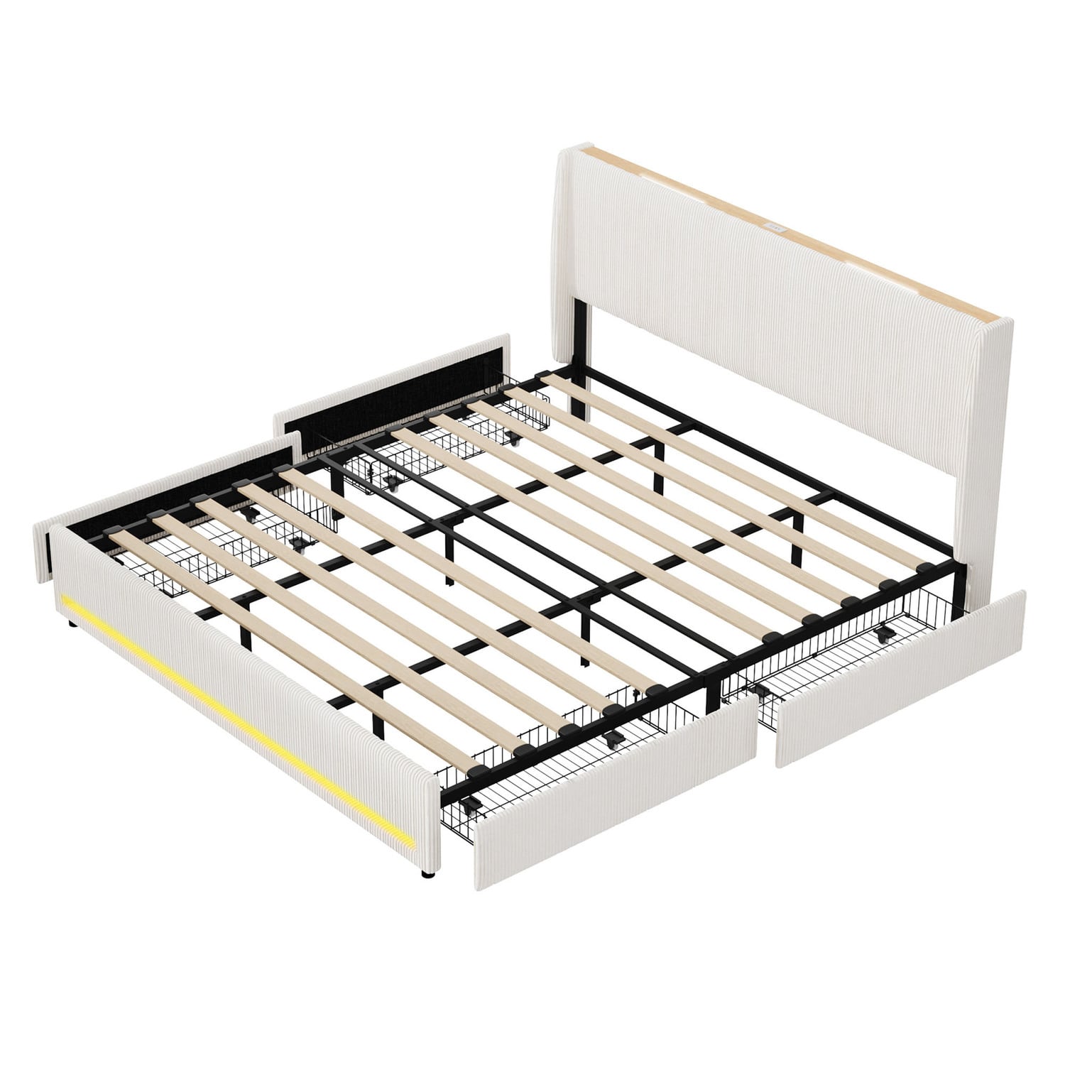 Reno Upholstered Bed Frame with LED & Charging Station