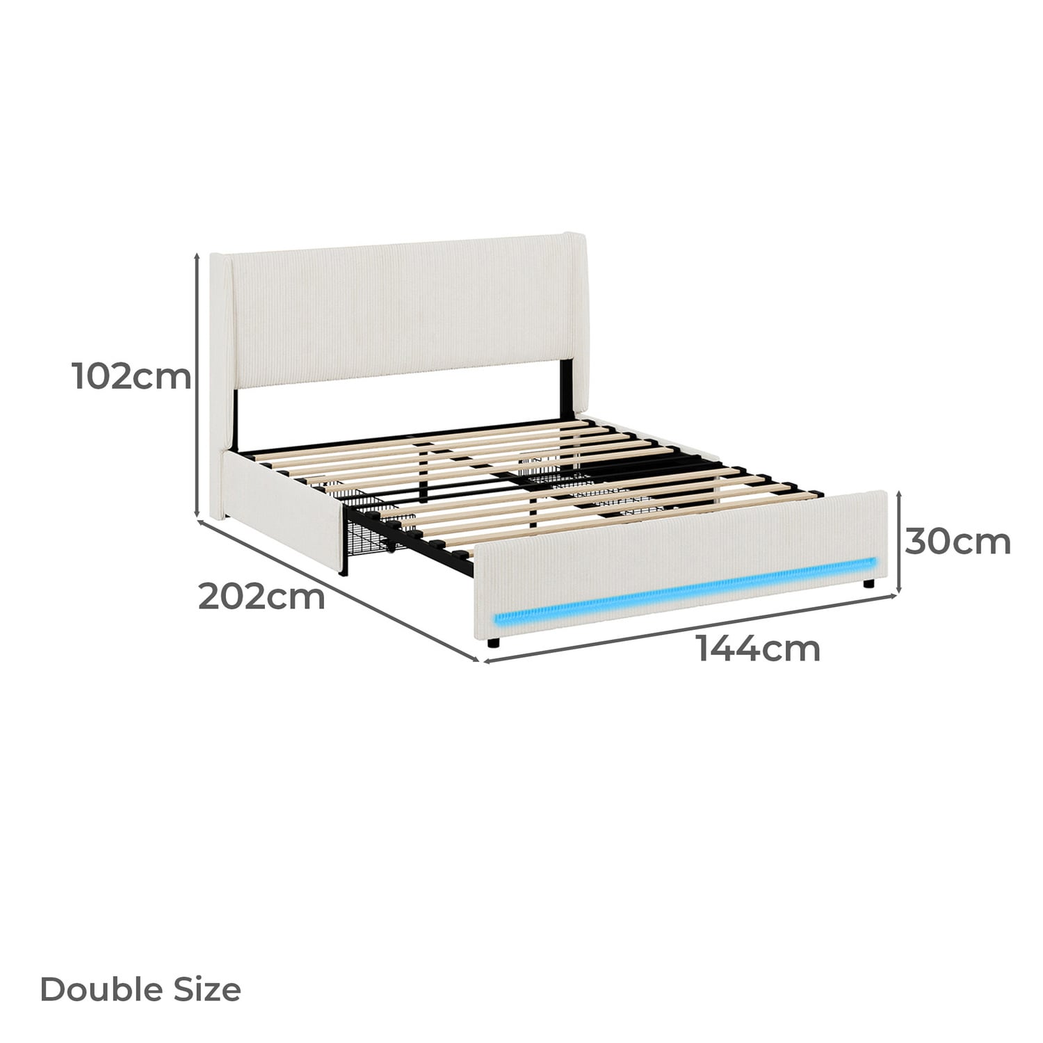Reno Upholstered Bed Frame with LED & Charging Station