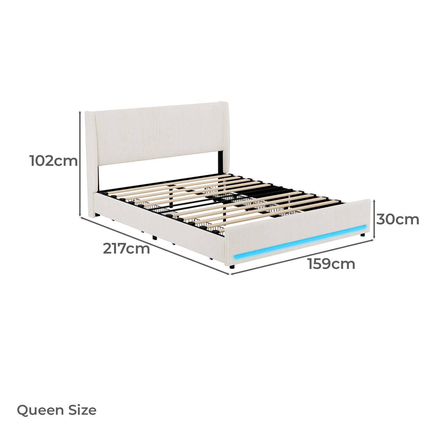 Reno Upholstered Bed Frame with LED & Charging Station