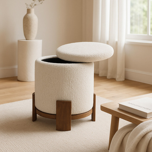 Barrel Bouclé Storage Pouffe