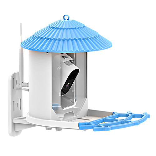 Blue & Silver Solar Bird Feeder with Camera