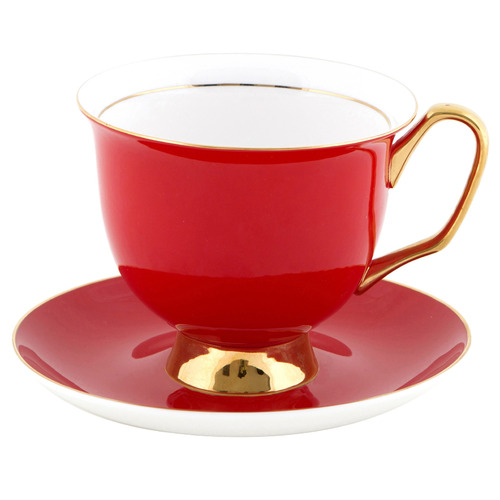2 Piece Red 375ml Teacup & Saucer Set