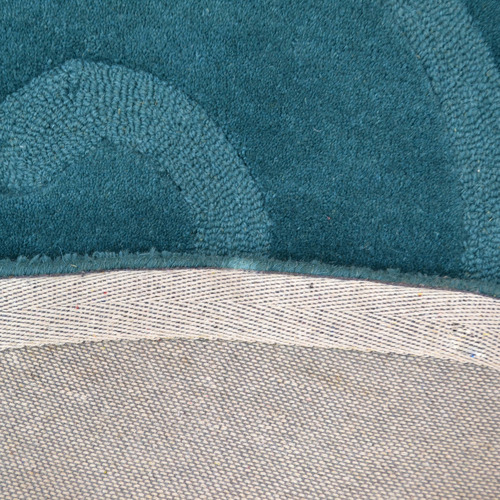 Turquoise Swirl Wool Round Rug