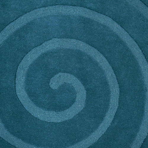 Turquoise Swirl Wool Round Rug
