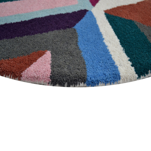 Multi-Coloured Decotex Hand-Tufted Wool Round Rug