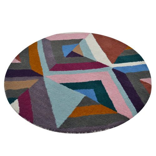 Multi-Coloured Decotex Hand-Tufted Wool Round Rug