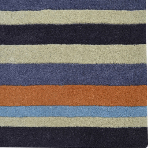 Multi-Coloured Striped Hand-Tufted Wool Rug