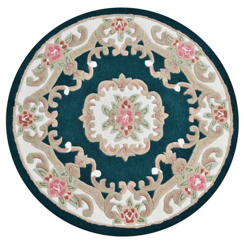 Turquoise Lativa Hand-Tufted Wool Round Rug