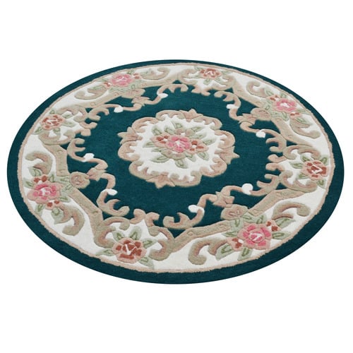 Turquoise Lativa Hand-Tufted Wool Round Rug