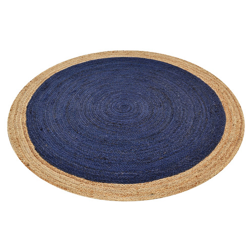 Navy Brix Hand-Woven Round Jute Rug