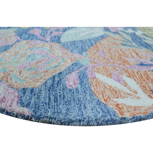 Teal Blue Evara Wool Round Rug