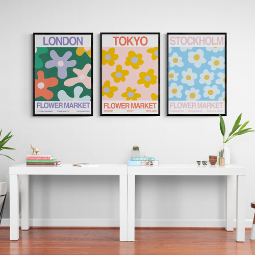London Flower Market Printed Wall Art Triptych