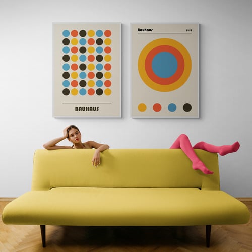 Bauhaus Style Printed Wall Art Diptych